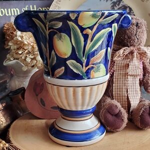 Vintage Handpainted Blue Botanical Vase